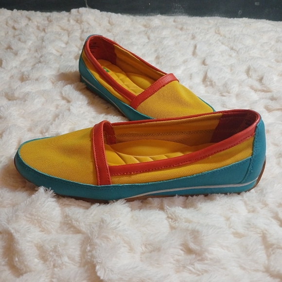 Cougar Shoes Extatic Leather Mesh Slip On Flat Yellow Orange Blue Size 9M - Picture 5 of 10